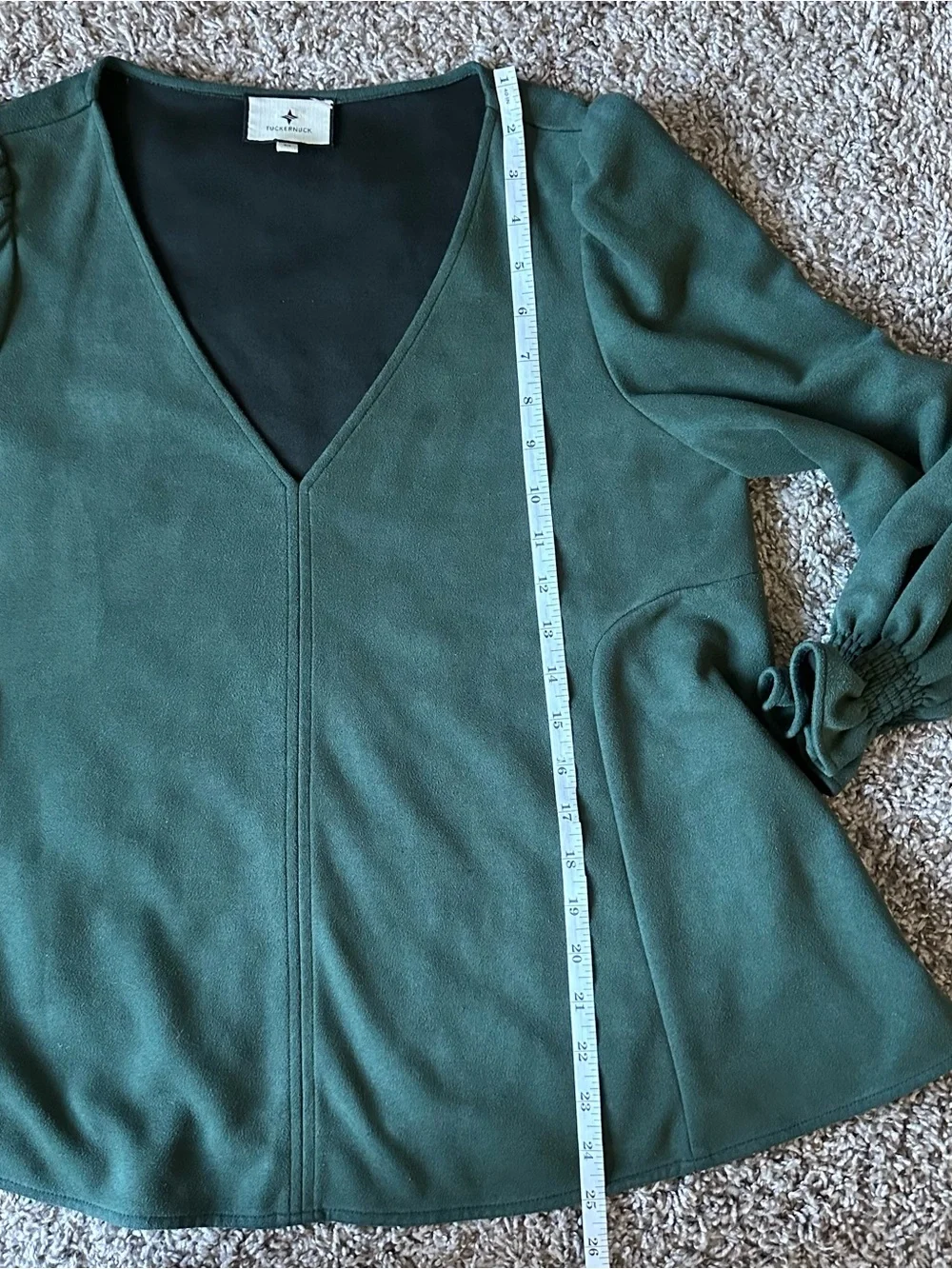 V-Neck Puff Sleeve Blouse in Forest Green